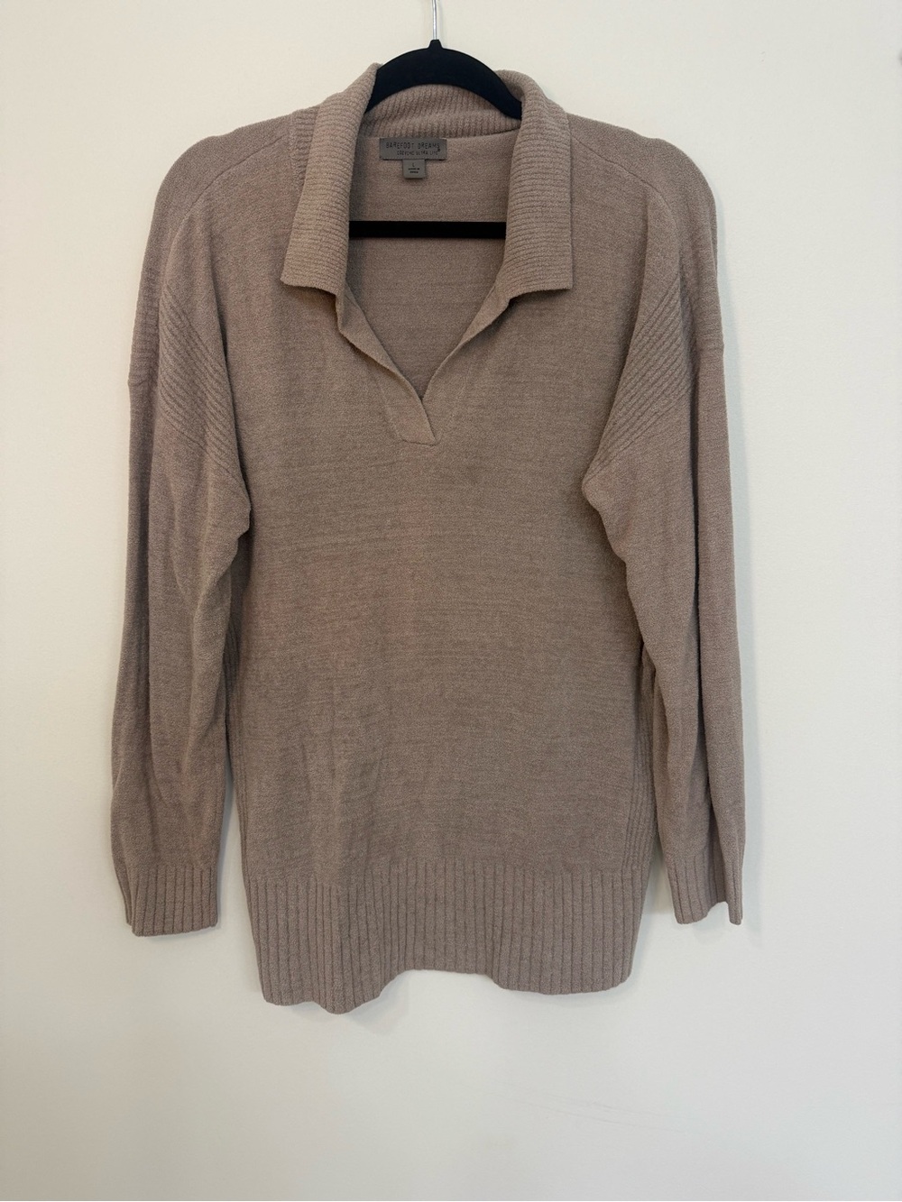Barefoot Dreams - Caslon Taupe Collared Knit Sweater
